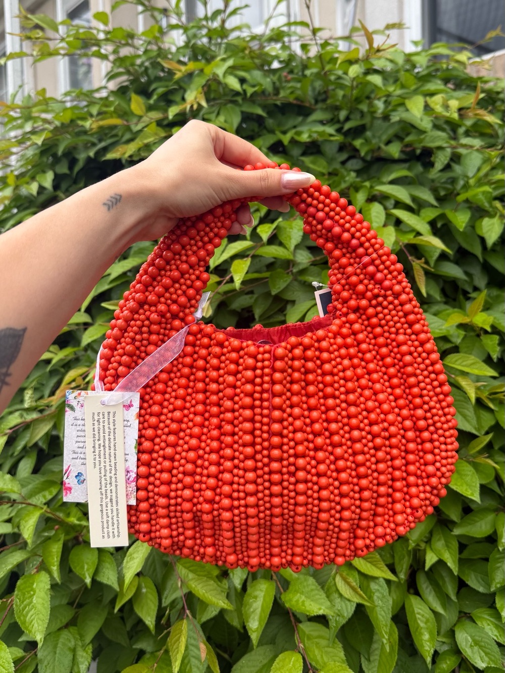 Handcrafted Beaded Orange Red Women's Bag Viral TikTok NWT